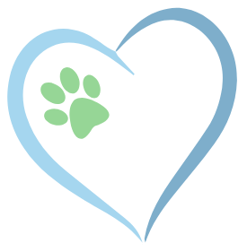 Home with dignity logo - blue heart with red paw print inside